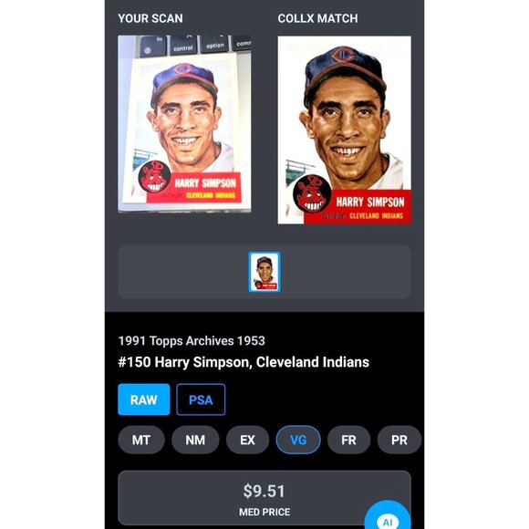 Harry Simpson Cleveland Indians Outfielder 1953 Topps Baseball Card - Vintage - Picture 6 of 6